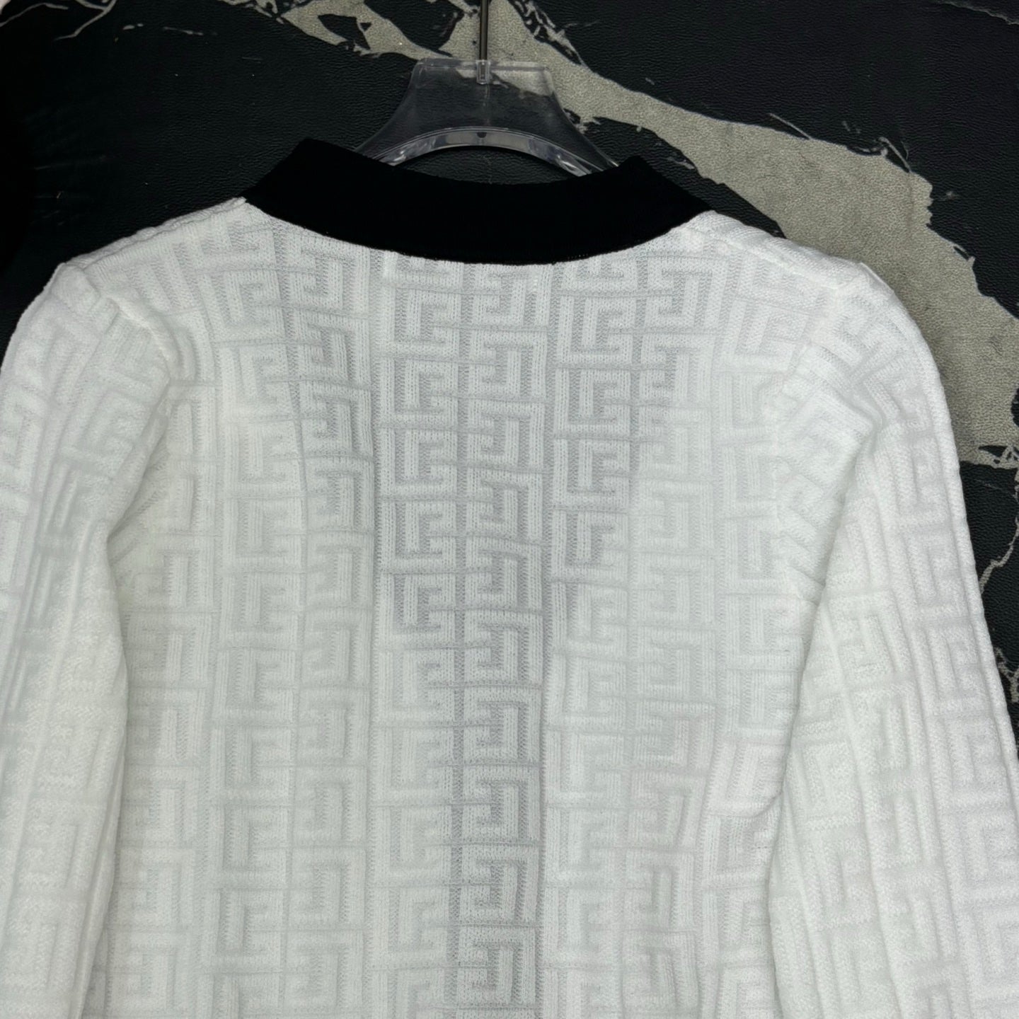 V-neck dark patterned logo cardigan