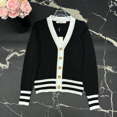 V-neck dark patterned logo cardigan
