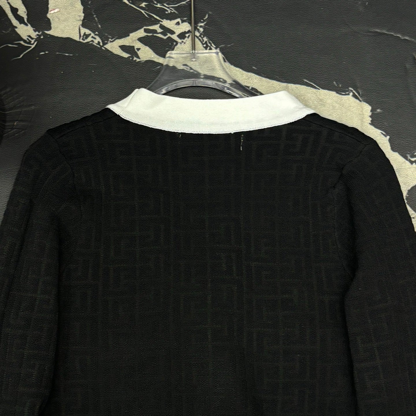 V-neck dark patterned logo cardigan