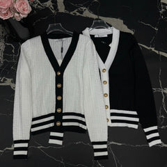 V-neck dark patterned logo cardigan