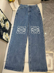 Embroidered straight leg jeans