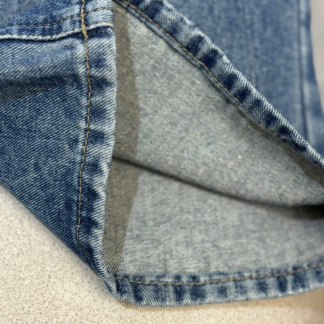 Embroidered straight leg jeans