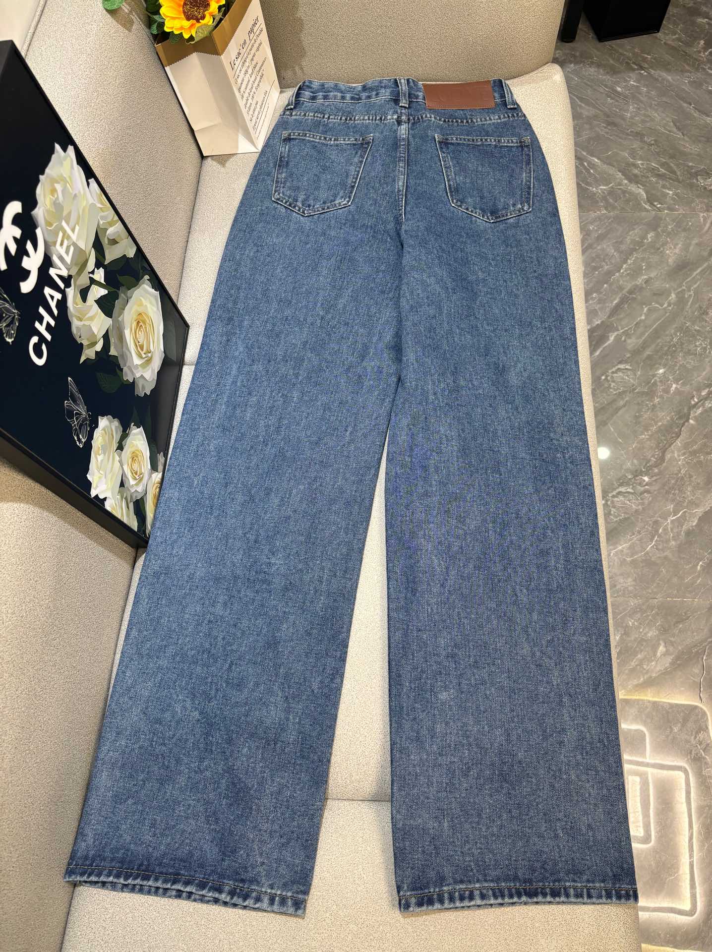 Embroidered straight leg jeans