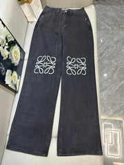 Embroidered straight leg jeans