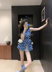 Early autumn latest classic logo color printed denim vest