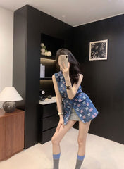 Early autumn latest classic logo color printed denim vest