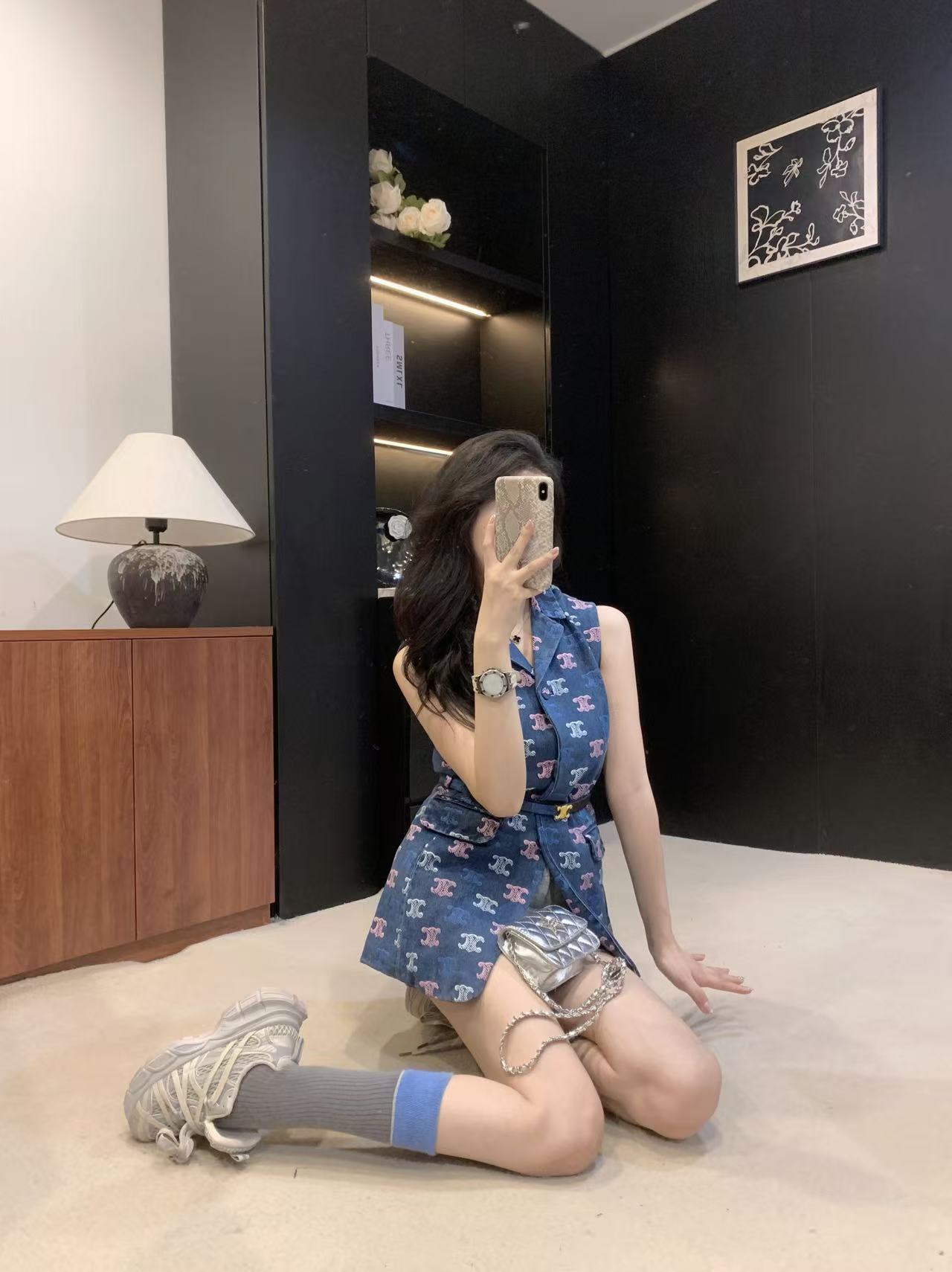 Early autumn latest classic logo color printed denim vest