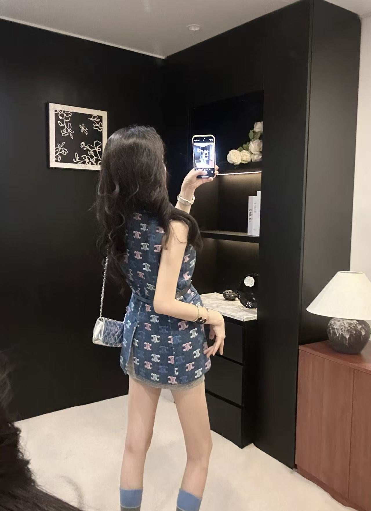 Early autumn latest classic logo color printed denim vest
