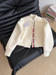 Classic contrasting ribbon splicing woolen baseball jersey